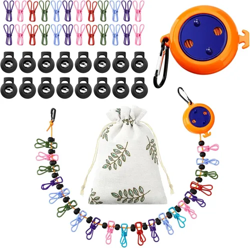 Windyun Cuerda de ropa de viaje portátil ajustable de 26 pies, cuerda de secado de lavandería con 24 pinzas coloridas a prueba de viento, 24