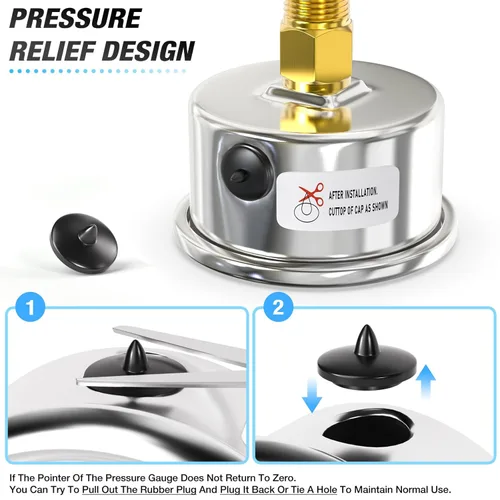 Miniatura 6 de MEANLIN MEASURE Medidor de presión en seco de acero inoxidable de 0 ~ 200 psi, esfera de cara NPT de 2 pulgadas, impermeable para compresor de aire