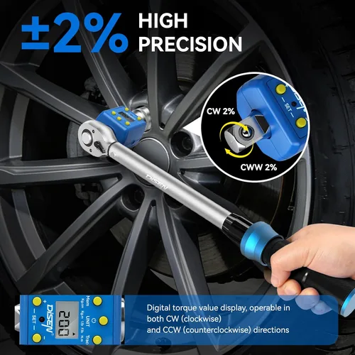 Miniatura 2 de DISEN Juego de adaptador de par digital de 1/2 pulgada (10-200 N.m/7.4-147.5 ft-lb), precisión de ±2%, modos de Mem y rastreo, zumbador y alerta