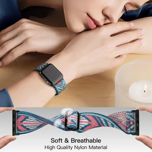 Miniatura 3 de DaQin Paquete de 3 correas elásticas Solo Loop compatibles con Apple Watch de 1.654 pulgadas, 1.614 pulgadas, 1.575 pulgadas, 1.496 pulgadas, Boho