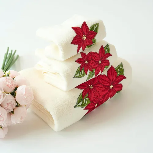 Miniatura 6 de Decoración de Navidad de Marina, lujo premium ultra suave, 100% algodón bordado, juego de toallas de baño moderno de 3 piezas, rojo con base