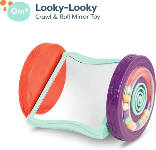 Miniatura 3 de B. toys – Juguetes para bebés con espejo y ruedas sensoriales rodantes – Espejo interactivo Roly-Poly para tiempo boca abajo y gateo – Aprendizaje