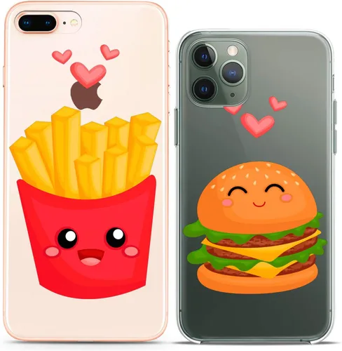 Fundas a juego para parejas compatibles con iPhone 15 14 13 12 11 Pro Max Mini Xs 6s 8 Plus 7 Xr 10 SE 5 papas fritas transparente comida chatarra