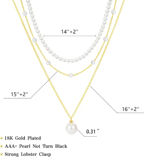 Miniatura 5 de Collares de perlas para mujer, a la moda, chapado en oro de 18 quilates, collar de perlas en capas, collar y aretes de perlas delicadas, pulseras