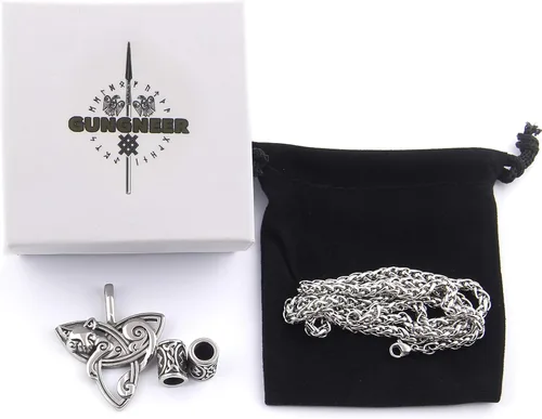 Miniatura 2 de Gungneer Triquetra - Collar con colgante de gato con cadena de quilla de acero, con nudo de Trinidad celta y zodíaco para mujeres y hombres, acero