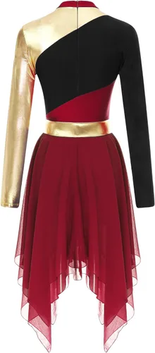 Miniatura 4 de TiaoBug Vestido de baile de alabanza de manga larga para mujer, vestido litúrgico metálico con bloques de color, vestidos de adoración