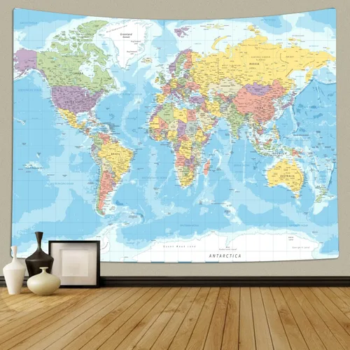 Miniatura 5 de TOMOZ Tapiz de mapa del mundo para colgar en la pared para niños y estudiantes, mapa del mundo con países y ciudades principales, tapiz educativo