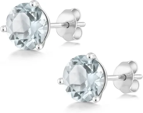 Miniatura 57 de Gem Stone King Aretes de oro de 14 quilates, 0.236 in, piedra natal redonda, Martini, 3 puntas, aretes de oro para mujer