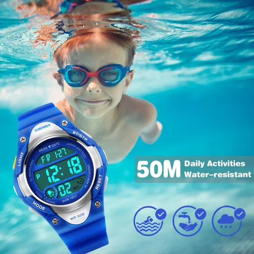 Miniatura 5 de Reloj digital deportivo para niños y niñas, resistente al agua, relojes electrónicos con alarma LED, cronómetro