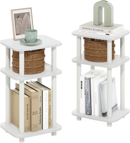Miniatura 15 de Furinno JUST - Mesita lateral de 3 niveles con tubo giratorio N, estante abierto, mesita de noche con esquina curva redonda, mesita de cama, fácil