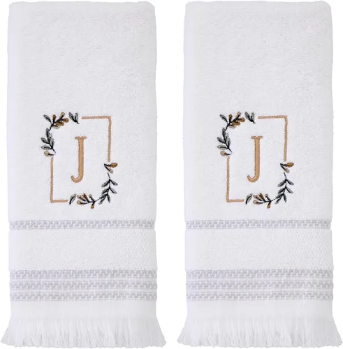 Miniatura 64 de SKL Home Toalla de baño casual con monograma, S, 28 x 54 pulgadas, color blanco
