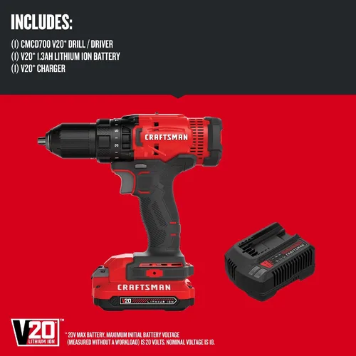 Miniatura 2 de CRAFTSMAN V20 - Juego de taladro/destornillador inalámbrico (CMCD700C1)