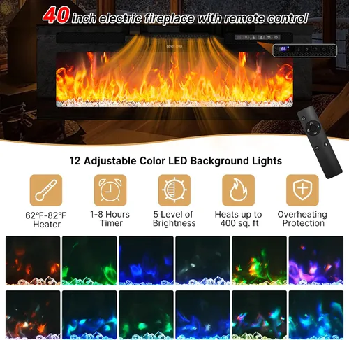 Miniatura 4 de St.Mandyu Soporte de TV con chimenea para TV de 80 pulgadas, soporte de TV LED de 71 pulgadas con chimenea eléctrica de 40 pulgadas y toma