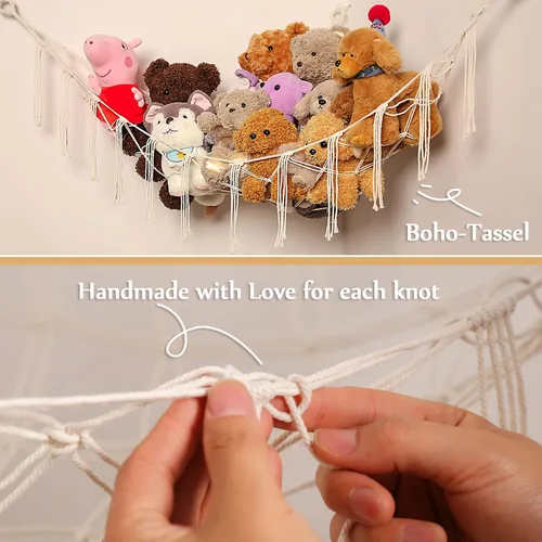 Miniatura 6 de YKBU Hamaca de animales de peluche, red colgante en la esquina, macramé, almacenamiento de animales de peluche, organizador de juguetes