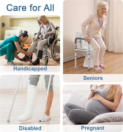Miniatura 10 de HOMLAND Rieles de seguridad para inodoro para personas mayores, altura y ancho ajustables, asas de inodoro de 350 libras para ancianos