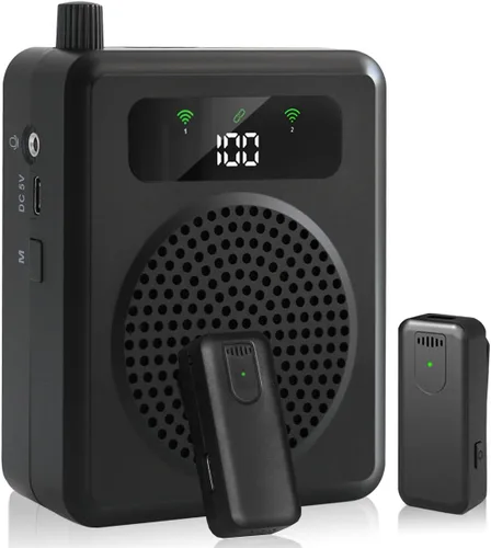 Amplificador de voz inalámbrico con micrófonos de solapa, amplificador de voz portátil, micrófono con altavoz, mini megáfono con clip en/micrófono