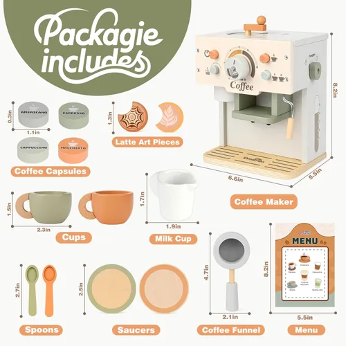 Miniatura 3 de Dreamon Cafetera de Juguete para Conjunto de Cocina de Niños, Accesorios de Cocina de Madera Juego de Simulación Conjunto de Juego de Café