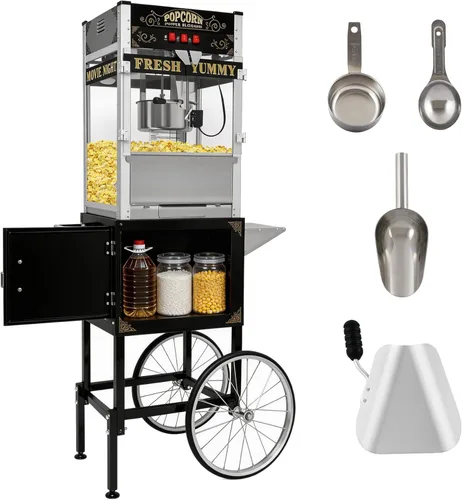 Máquina comercial de palomitas de maíz de 20 onzas con carrito (negro) – Máquina de palomitas de maíz de grado profesional – Popper estilo vintage