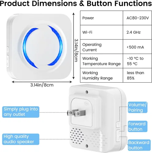 Miniatura 7 de Extensor de timbre inalámbrico para Ring Blink Google Nest, amplificador de timbre inteligente Wi-Fi sin necesidad de cableado y sin límites