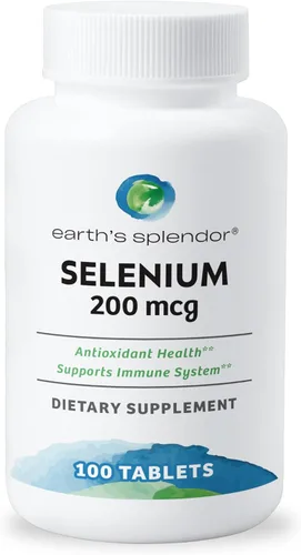 Earth's Splendor Suplemento de selenio de 200 mcg para hombres y mujeres, apoya la salud antioxidante y el sistema inmunológico (100 tabletas,