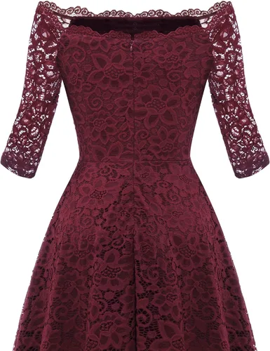 Miniatura 7 de Dressystar - Vestido de encaje para mujer, vestido asimétrico con vuelo y hombros descubiertos ideal para cóctel, dama de honor, fiesta formal