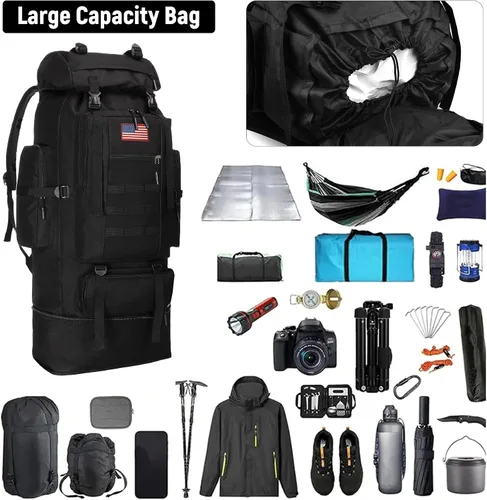 Miniatura 3 de JUMAHE Mochila de Senderismo de 100L para Hombres - Mochila Rucksack Molle Militar Táctica Impermeable Ligera de Camping Paquete de Asalto de 3 Días