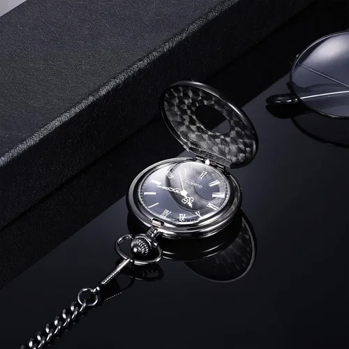 Miniatura 4 de Hicarer Reloj de bolsillo clásico de cuarzo con escala de números romanos y cinturón de cadena