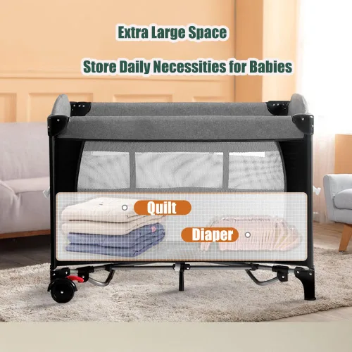 Miniatura 6 de MMBABY Paquete 5 en 1 cuna portátil para bebé, cuna multifunción para recién nacidos a niños pequeños, cambiador de pañales en forma de U, corral