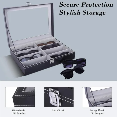 Miniatura 6 de AUTOARK AW-082 - Organizador de cuero para lentes de sol, 8 piezas, color negro
