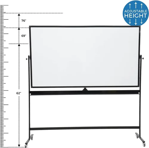 Miniatura 2 de Pizarra blanca móvil grande de 72 x 40 pulgadas, pizarra magnética de borrado en seco de doble cara sobre soporte rodante de 360 grados, altura