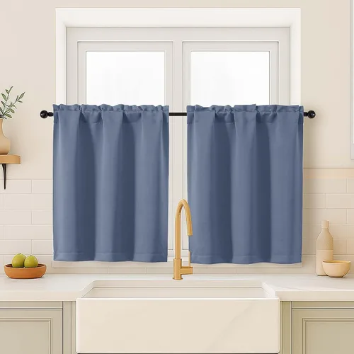 Miniatura 15 de OVZME Cortinas opacas turquesa para tratamiento de ventanas pequeñas, cortinas cortas con bloqueo de luz para ventana de cocina sobre el fregadero