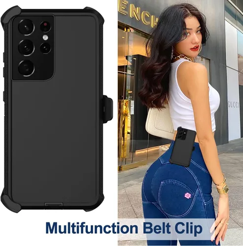 Miniatura 6 de Funda para Samsung Galaxy S21 Ultra con funda de clip para cinturón, 2 protectores de pantalla, cuerpo completo resistente, a prueba de golpes, a