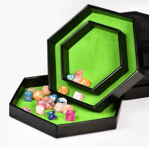 Miniatura 3 de DND - Bandeja de dados hexagonal 2 en 1, material de piel sintética, color verde, compatible con D&D, MTG, Dice Arena