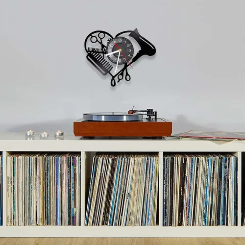 Miniatura 3 de Reloj de pared de 12 pulgadas, herramientas para peluquería, disco de vinilo, reloj de pared, peluquería, peluquería, secador, tijera, peine, diseño