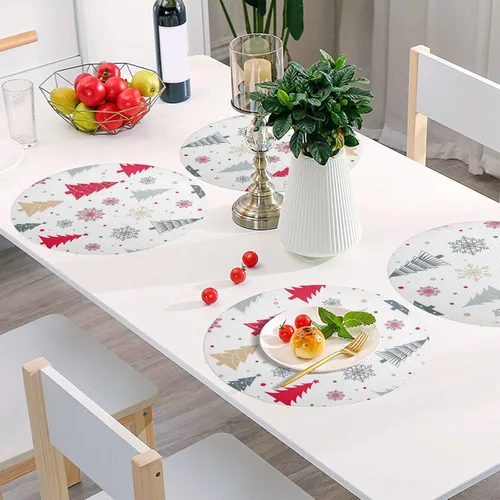 Miniatura 6 de Manteles individuales de mesa redonda de árboles de Navidad estilizados, resistentes al calor, antideslizantes, lavables, para cocina, talla 1 x