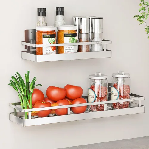 Miniatura 4 de SUS304 - Cesta de almacenamiento de especias de acero inoxidable para montaje en pared, contenedor de condimentos, organizador de especias