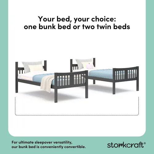 Miniatura 4 de Storkcraft Caribou Litera Twin sobre Twin (Gris) - Certificado GREENGUARD Gold, Literas Twin para Niños, Se Convierte en 2 Camas Twin Individuales
