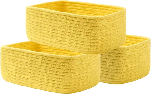 Miniatura 32 de Cesta tejida pequeña, 12 x 8 x 4.5 pulgadas, cesta de almacenamiento para organizar, bonita canasta de cuerda pequeña para estante de armario, cubos