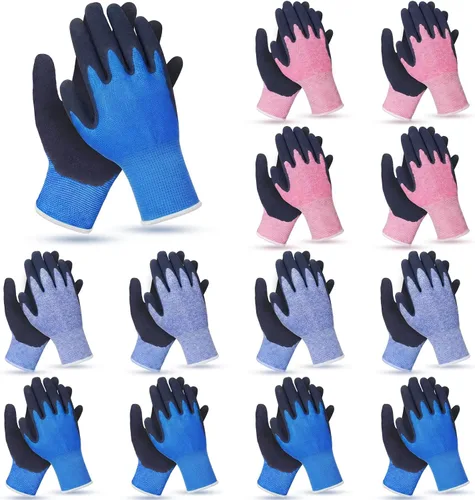 Miniatura 10 de Jeyiour Guantes de jardinería para niños, guantes de trabajo antideslizantes para niños, guantes de seguridad suave con revestimiento de goma