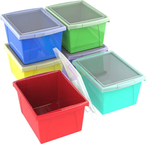 Miniatura 12 de Storex Contenedor de almacenamiento de 4 galones con tapa, organizador de plástico para libros y suministros, azul, paquete de 6 (61412U06C)