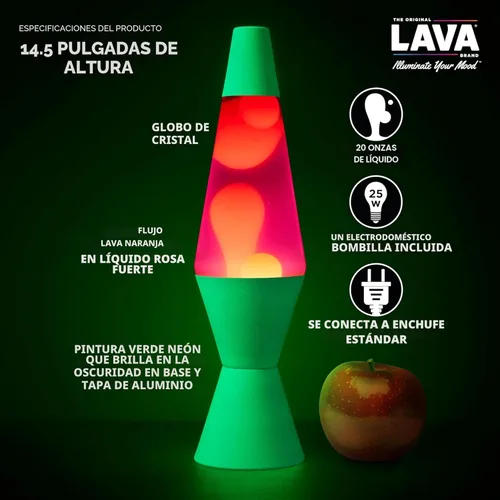 Miniatura 3 de Lava The Original Lamp - 14.5 pulgadas verde neón - Lámpara clásica de movimiento líquido - Líquido naranja y rosa - Artículo #2096