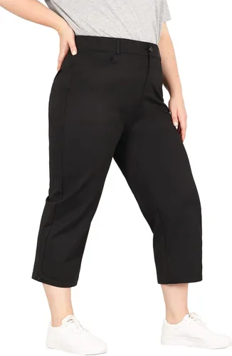 Miniatura 3 de Bamans Pantalones capri de talla grande para mujer, elásticos, cómodos, de pierna recta, para el trabajo, con bolsillos
