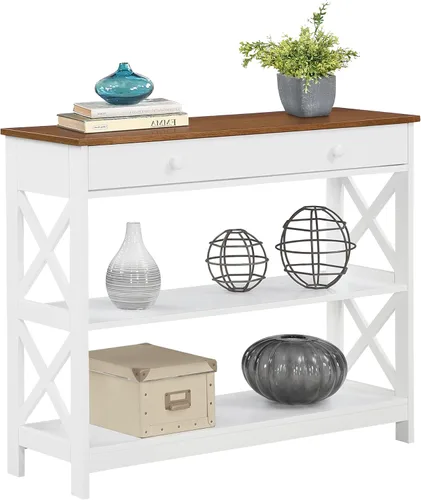 Miniatura 4 de Convenience Concepts Oxford - Mesa consola con 1 cajón con estantes, madera de granero/negro