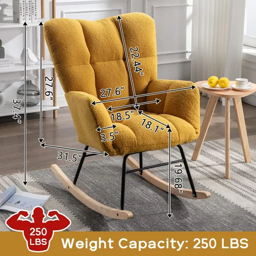Miniatura 2 de Silla mecedora moderna para cuarto de bebé, silla deslizadora tapizada con respaldo alto, sillón de acento mecedor con patas de madera maciza