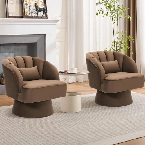 Miniatura 15 de GarveeHome Silla de acento moderna giratoria de barril, sillón tapizado de terciopelo de 360 grados con respaldo a rayas y acolchado suave, cómoda