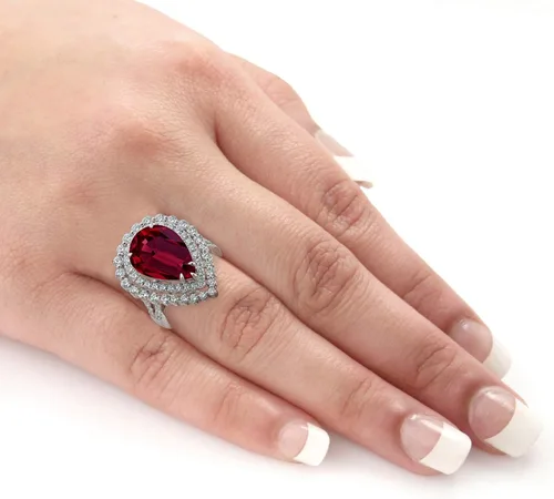 Miniatura 5 de Diamond Wish Anillo de compromiso de oro blanco de 18 quilates, rubí de 9 58 quilates y diamante TDW de 1 58 quilates, tamaño 4.5-9