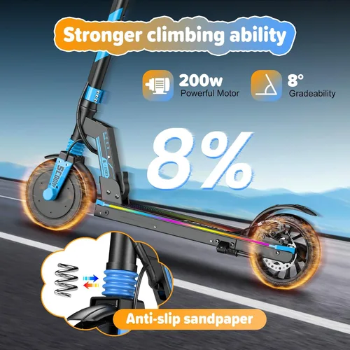Miniatura 7 de Patinete eléctrico para niños y adolescentes, motor de 200 W/350 W, 12-19 MPH y 12-18 millas, neumáticos sólidos de 8 pulgadas/8.5 pulgadas, scooter