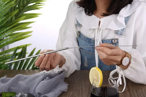 Miniatura 6 de Paquete de 50 popotes de acero inoxidable, popotes de metal reutilizables a granel súper largos de 10.5 pulgadas, popotes rectos para vasos de 30
