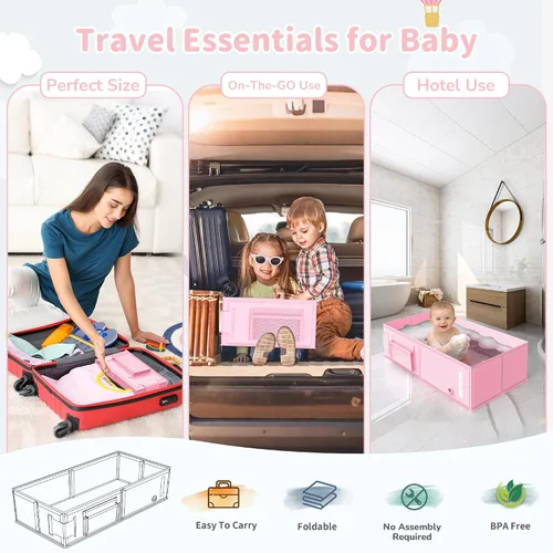 Miniatura 6 de Bañera plegable para bebé, convierte la ducha en bañera, bañera portátil 2 en 1 para niños pequeños con taza de enjuague, sin montaje, fácil de Rosa