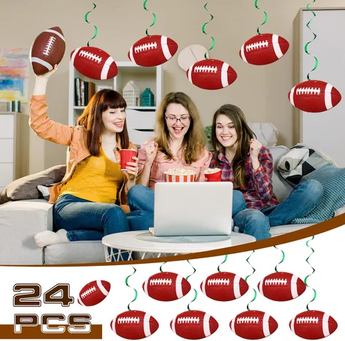 Miniatura 4 de 24 piezas de decoraciones de fiesta de fútbol de 7.9 pulgadas, remolinos colgantes de fútbol, suministros para fiestas de fútbol, remolinos